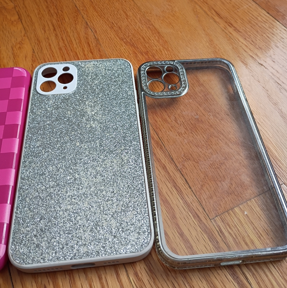 iPhone 11 Pro Max Pink Glitter Checkered Jewelled Clear Card Pocket Case Lot - Picture 3 of 11